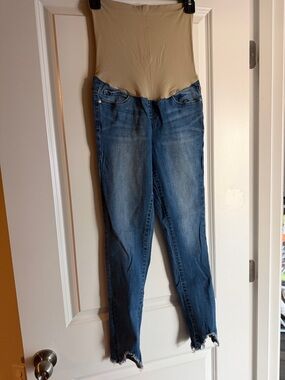 Articles Of Society Blue Denim Maternity Jeans with Beige Support Panel